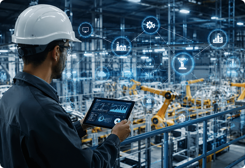 Automated manufacturing facility with industrial machinery